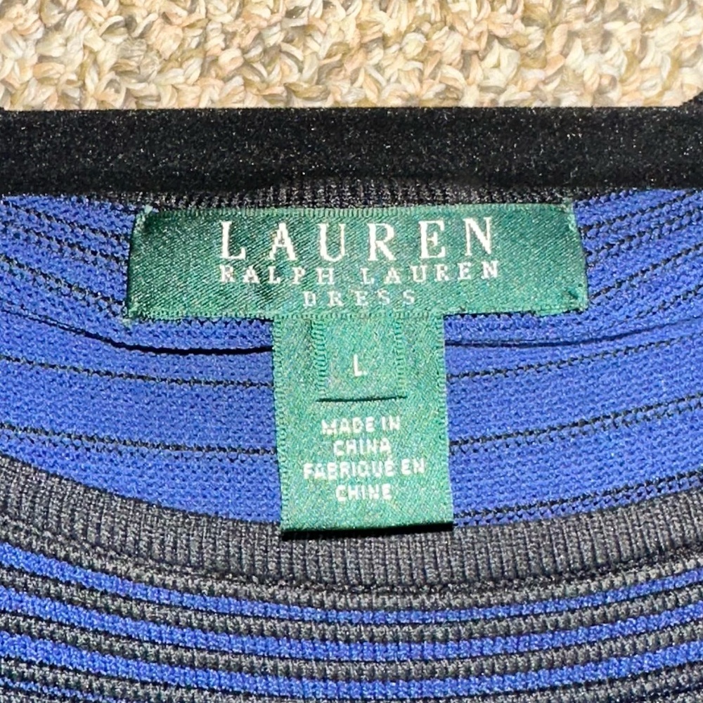 Ralph Lauren Blue & Black Sweater Slim Fit Rouched Dress - Picture 3 of 4